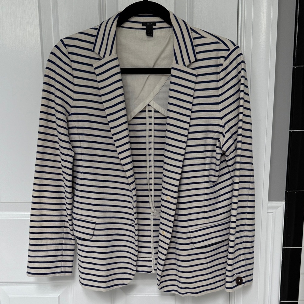 J. Crew Striped Blazer in Cream and Navy